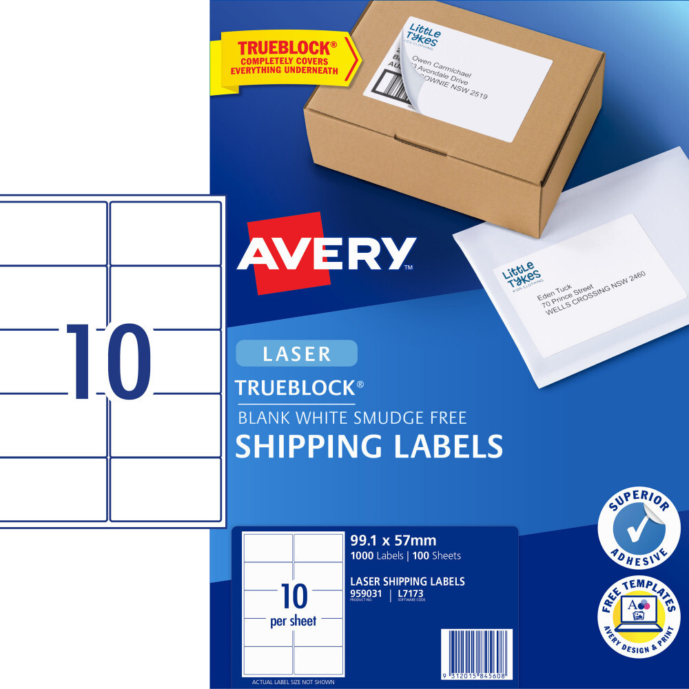 AVERY L7173 MAILING LABELS Laser 10 UP 99 1 X 57mm Box Of 100