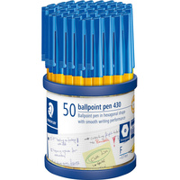 STAEDTLER STICK 430 BALL PEN Fine Blue Cup of 50