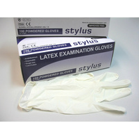 STYLUS LATEX GLOVES Cream Powder Free Large Box of 100