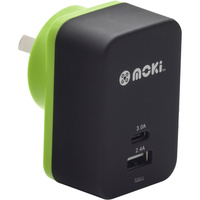 Moki Wall Charger Type-C And Usb Charger Black