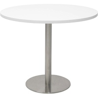 RAPIDLINE CIRCULAR MEETING TABLE 600mm Dia DISC BASE Natural White Stainless Steel