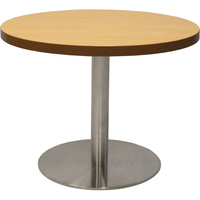 RAPIDLINE CIRCULAR COFFEE TABLE 600mm Dia Flat Disc Base Beech Stainless Steel