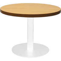 RAPIDLINE CIRCULAR COFFEE TABLE 600mm Dia Flat Disc Base Beech with White Satin