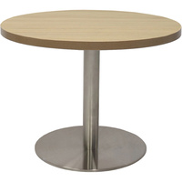 RAPIDLINE CIRCULAR COFFEE TABLE 600mm Dia Flat Disc Base Natural Oak Stainless Steel