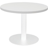 RAPIDLINE CIRCULAR COFFEE TABLE 600mm Dia Flat Disc Base Natural White with White Satin