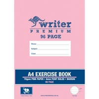 WRITER PREMIUM EXERCISE BOOK A4 96 Page 8mm Ruled And Margin Pink Coloured Paper