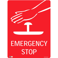 SAFETY SIGNAGE - EMERGENCY Emergency Stop (Picture) 450mmx600mm Metal