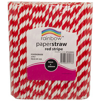 RAINBOW PAPER STRAWS 6MM RED STRIPE Pack of 250