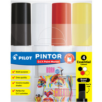 PILOT PINTOR PAINT MARKER Broad 8.0mm Essential Colours Wallet of 4